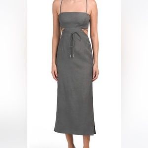 HALSTON Pewter Viscose And Linen Blend Eli Dress